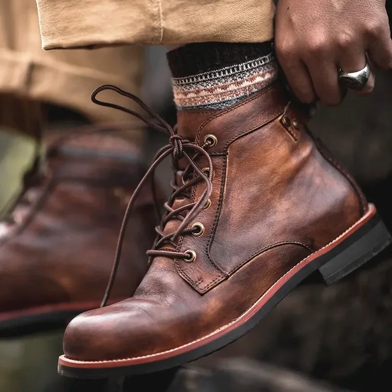 Men Shoes Uk - Мотоциклетные ботинки Американская повседневная кожаная обувь